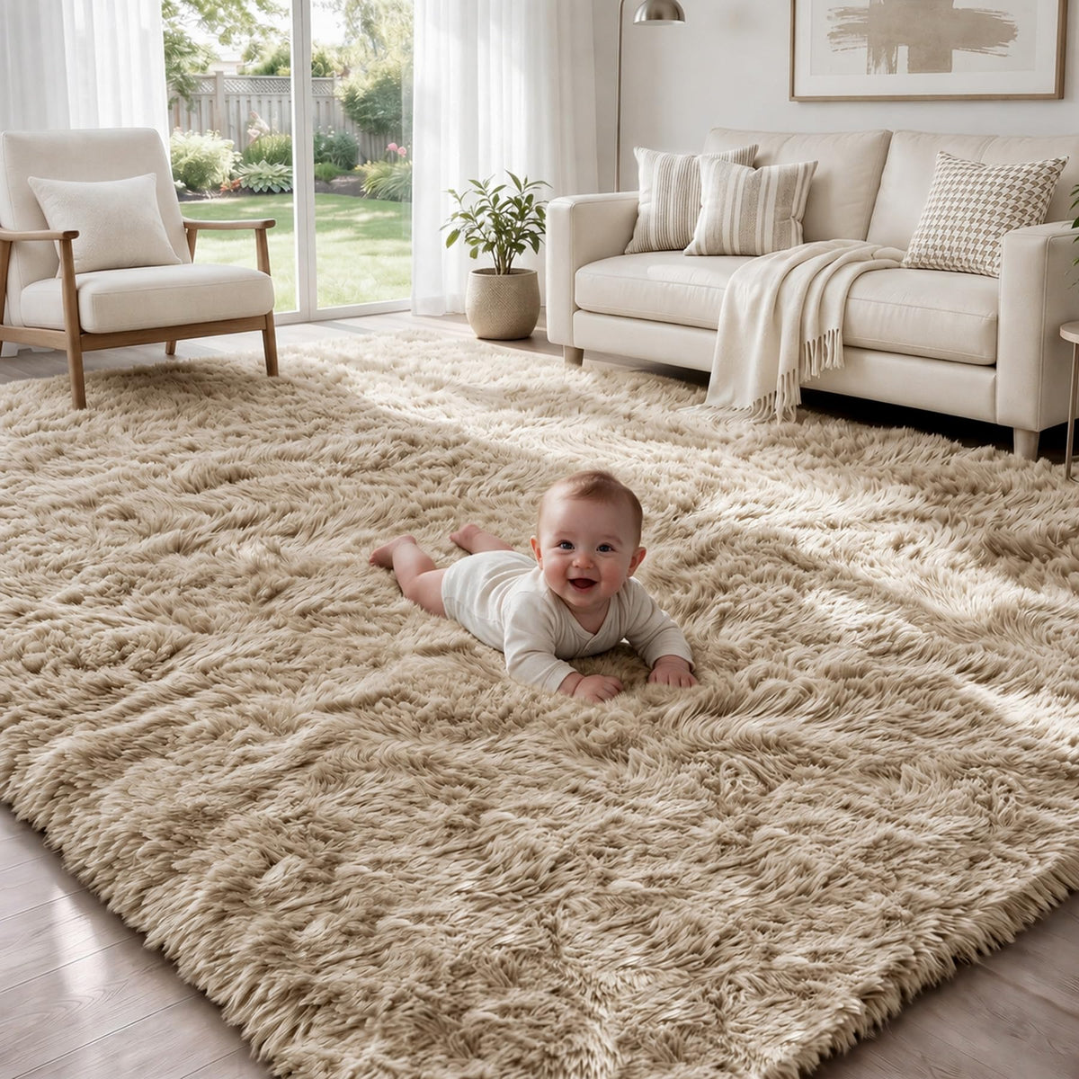 MXSANYOO 8x10 Fluffy Shag Area Rugs for Living Room Bedroom Grey Rug