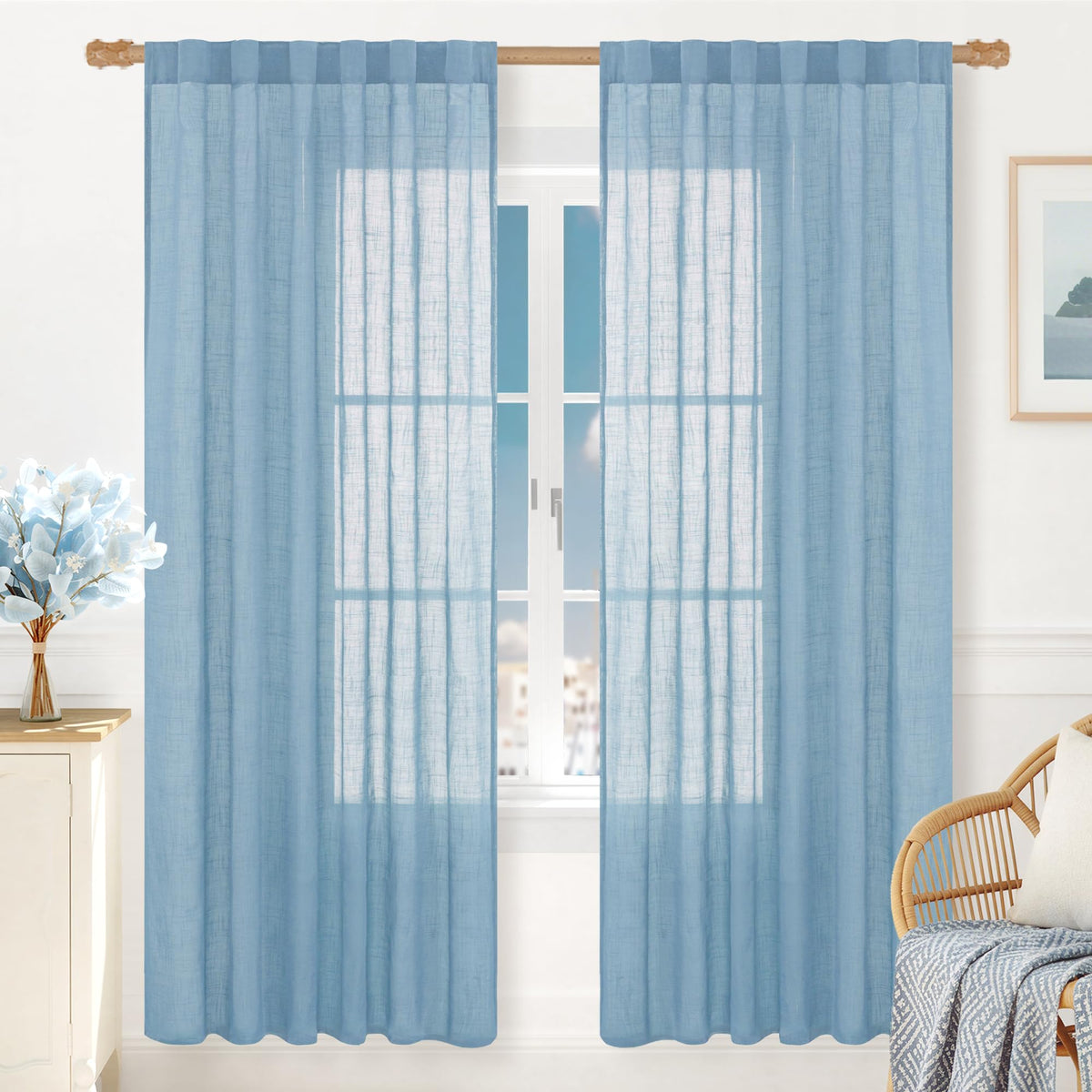 LAMIT Linen Semi Sheer Curtains 84 Inches Long for Living Room 2 Panels