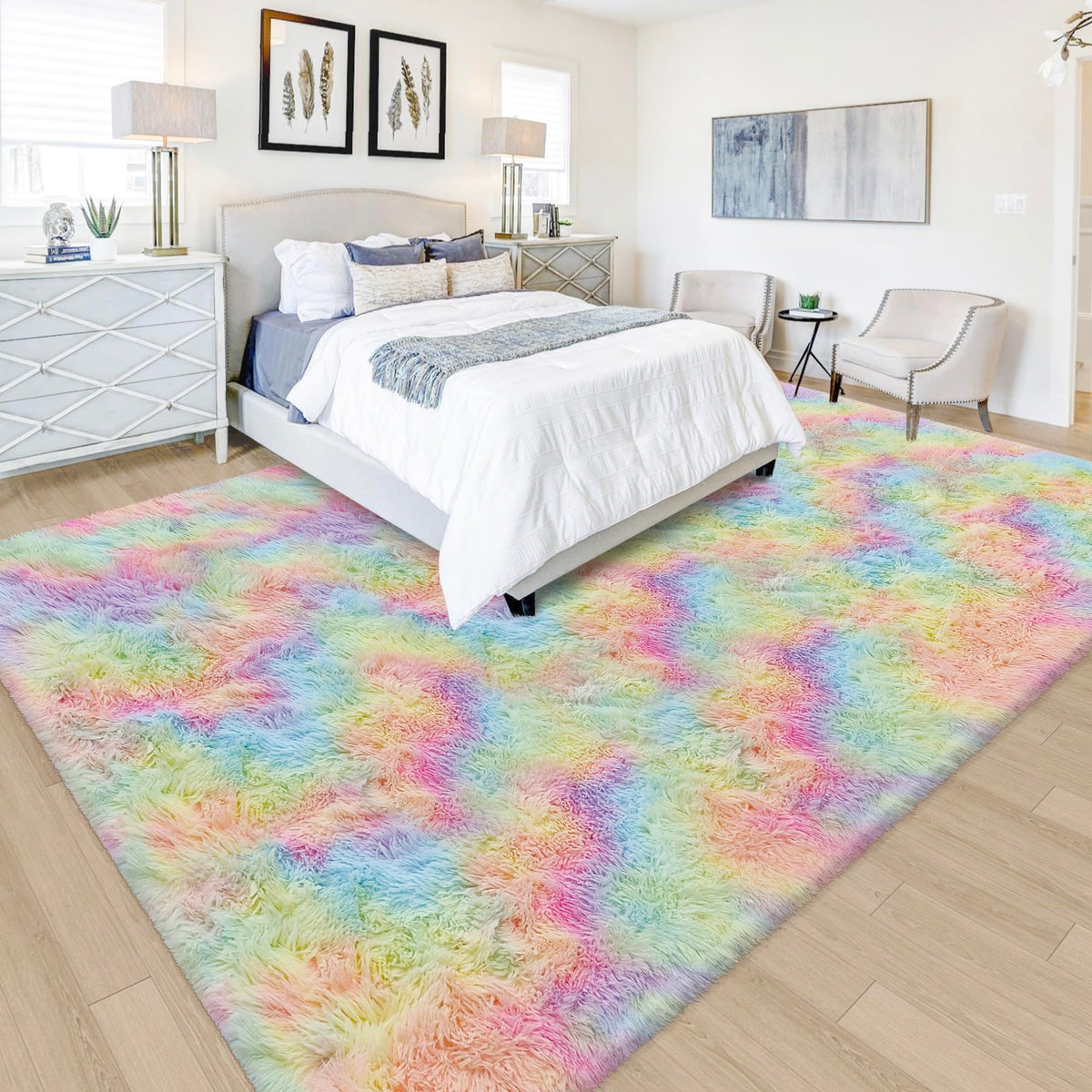 Tie-Dyed Runner Rug for Bedroom Black Grey 2x6ft Fluffy Area Rug Bedside Runner Rug for Kids Room Boys Teens Nursery Baby Living Room Dorm Home Decor Carpets