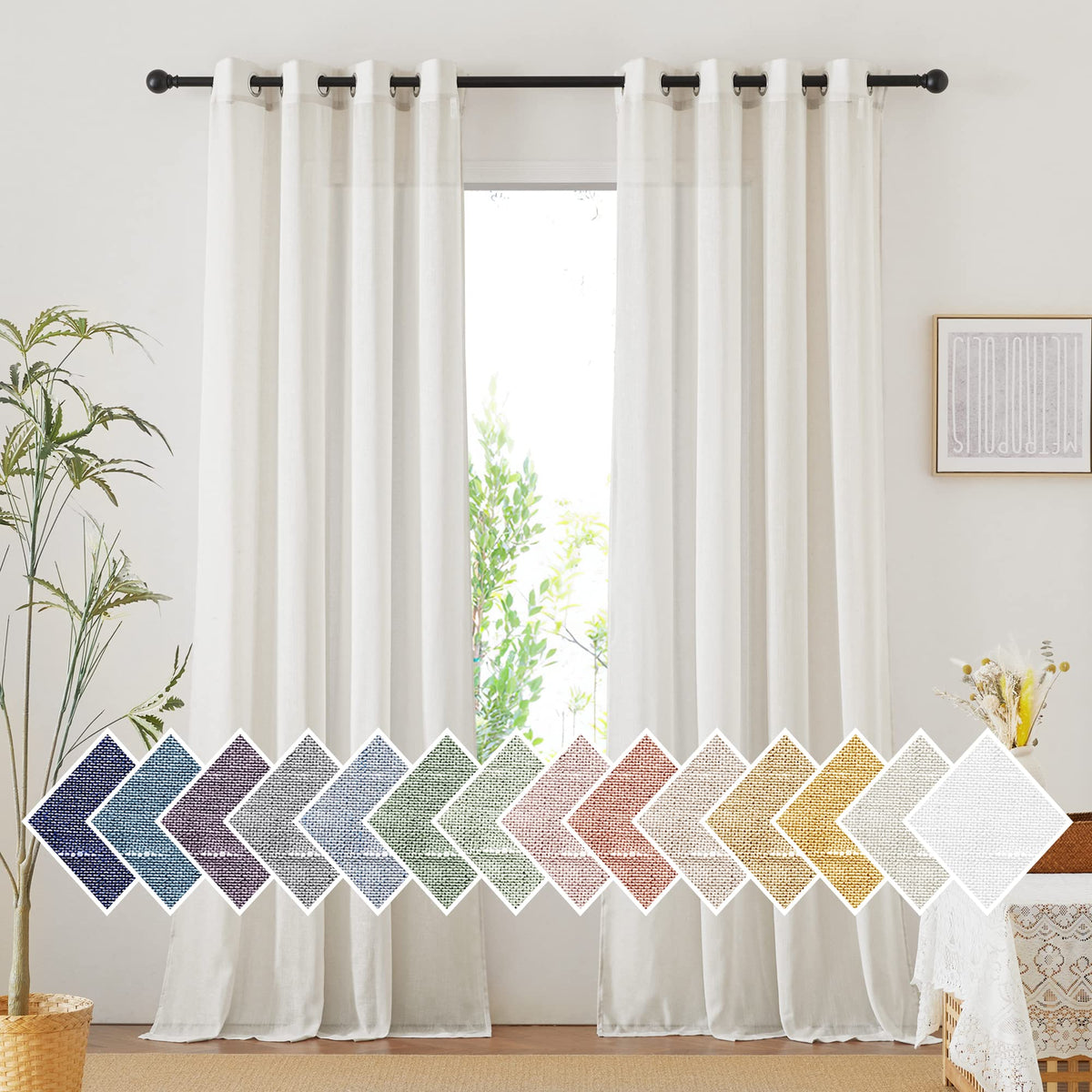 NICETOWN White Sheer Linen Curtains 84 Inch Length 2 Panels Set, W52xL84