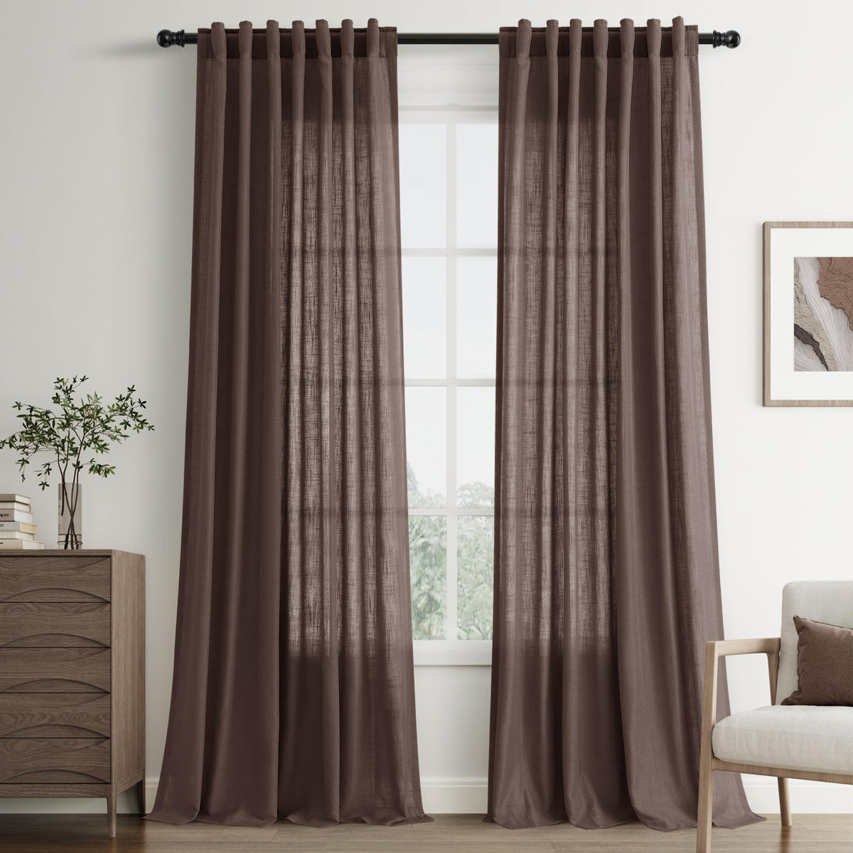 Joywell Linen Sheer Curtains 84 Inches Long for Living Room Beige Cream