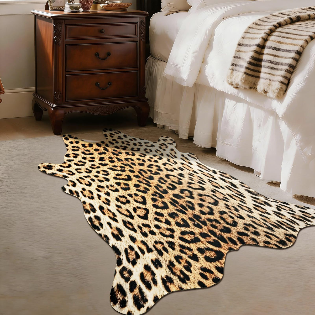 BENRON Faux Cowhide Rug, Cow Print Rug for Living Room Bedroom 4.6x5.2ft