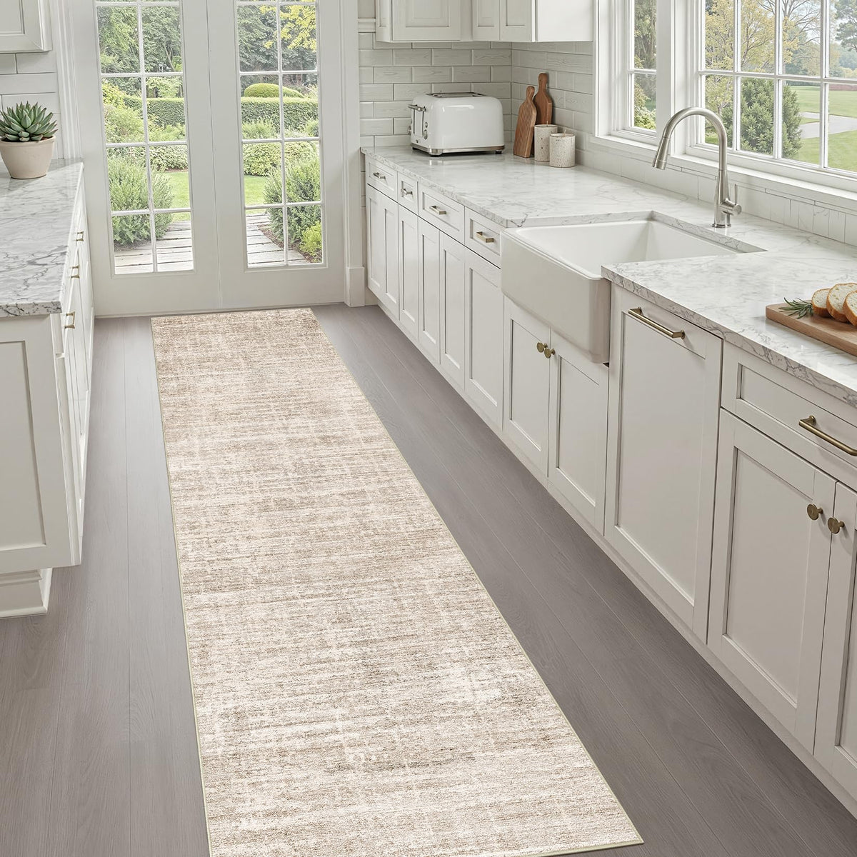 LOONGRUG 8x10 Area Rugs Washable Neutral Modern Rug for Living Room Brown