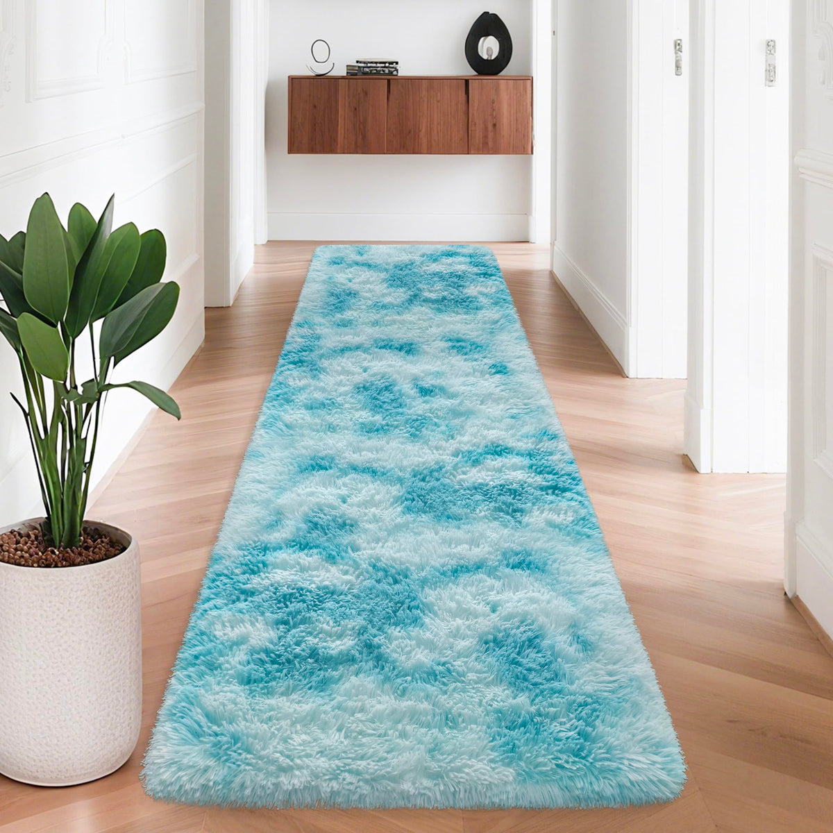 Tie-Dyed Runner Rug for Bedroom Black Grey 2x6ft Fluffy Area Rug Bedside Runner Rug for Kids Room Boys Teens Nursery Baby Living Room Dorm Home Decor Carpets