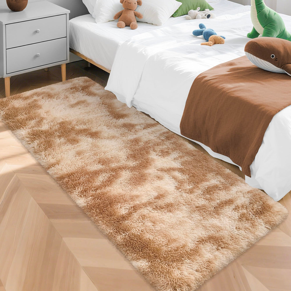 Tie-Dyed Runner Rug for Bedroom Black Grey 2x6ft Fluffy Area Rug Bedside Runner Rug for Kids Room Boys Teens Nursery Baby Living Room Dorm Home Decor Carpets