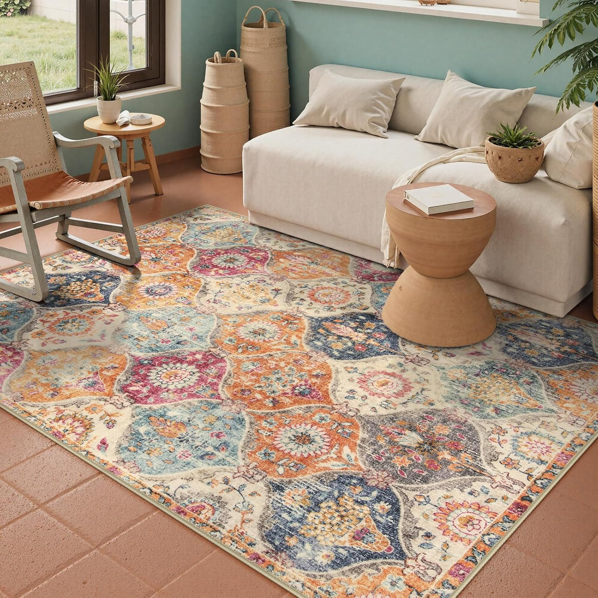 Lahome Moroccan Washable Small Area Rug, 3x5 Rug for Bedroom Living Room