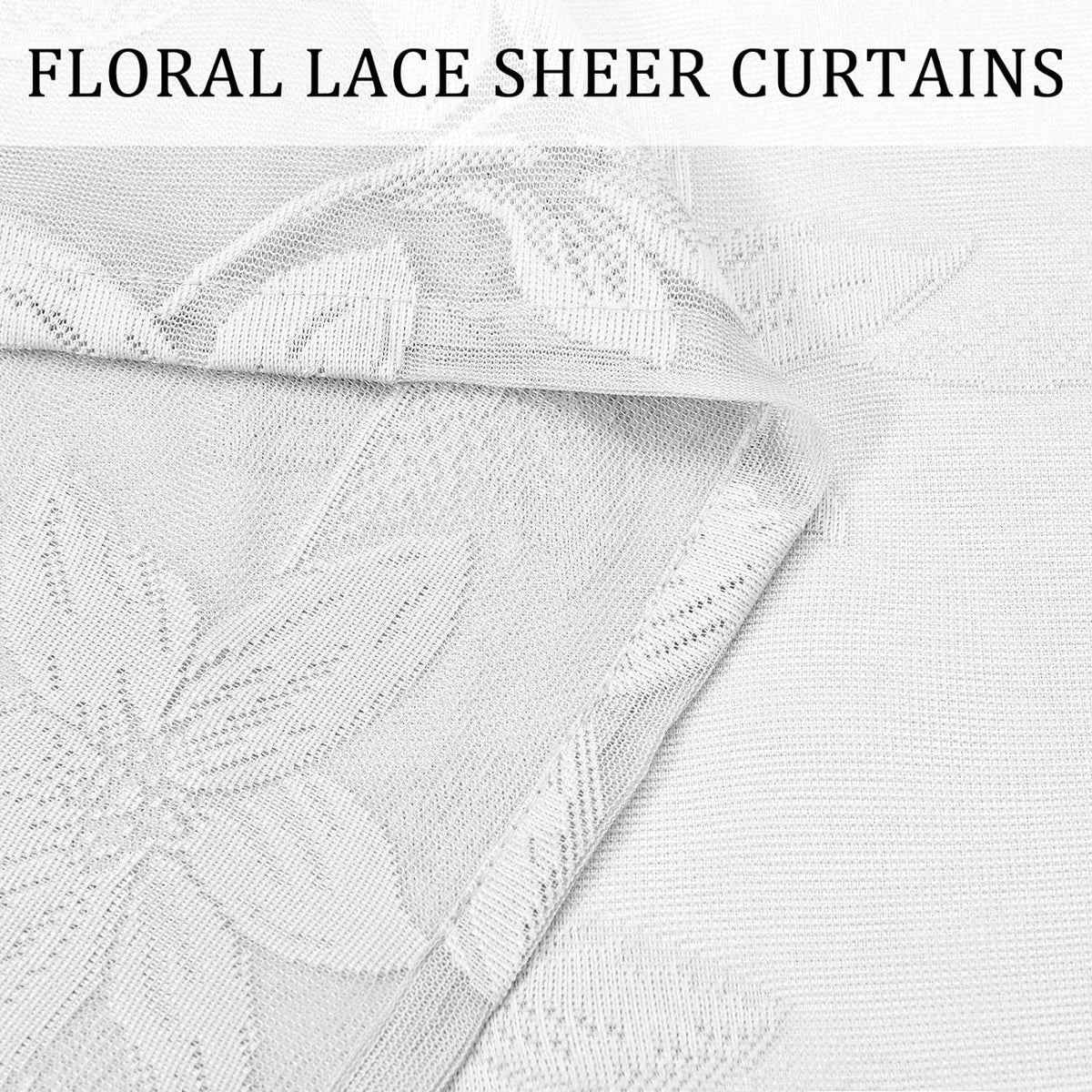 DWCN White Sheer Curtains - Short Curtains Floral Lace Design Rod Pocket Window Voile Sheer Drapes for Bedroom Kitchen Small Window 42 x 54 inch Length, 2 Panels White