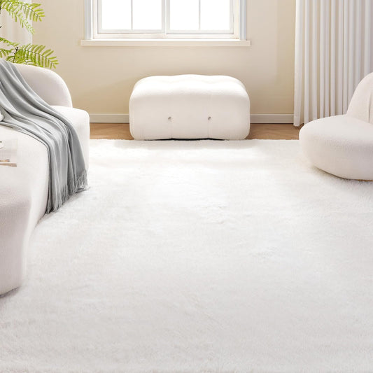 Amazon Basics Fluffy Washable Area Rug, Shaggy Carpet for Living Room, Bedroom, 4' W × 6' L, Cream