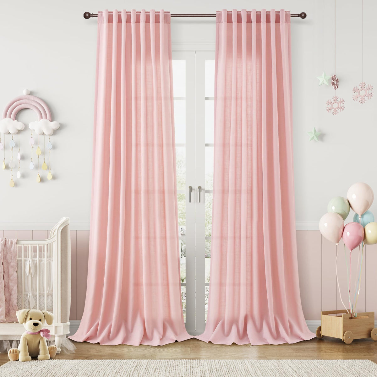 Joywell Linen Sheer Curtains 84 Inches Long for Living Room Beige Cream