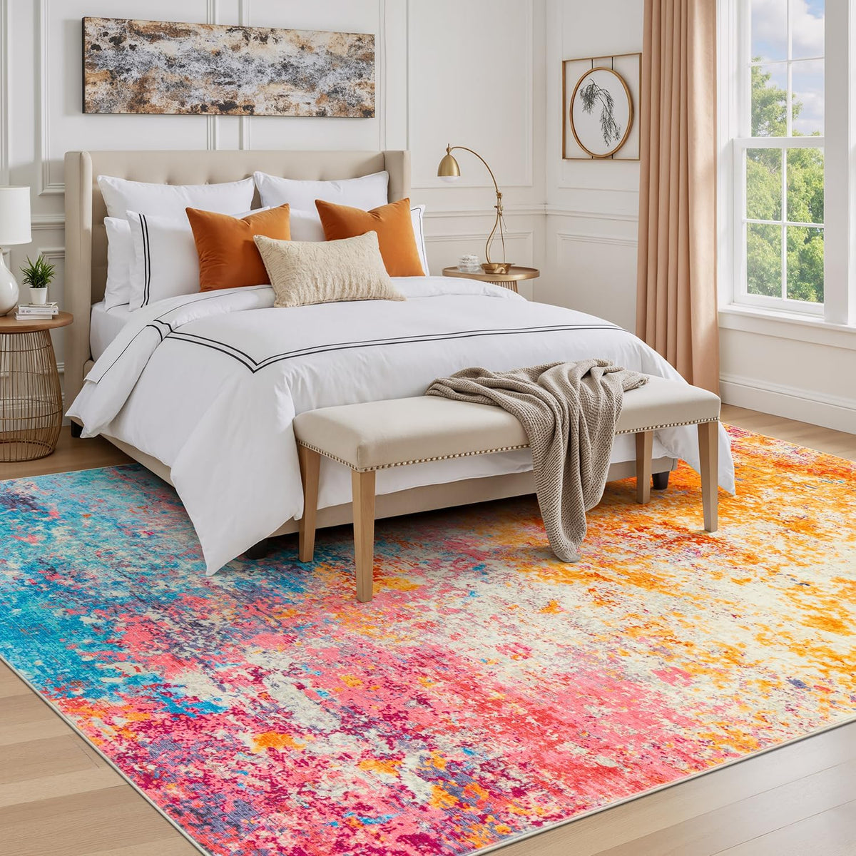 Rugflix 5x7 Area Rugs for Living Room, Colorful Rainbow Washable Rug