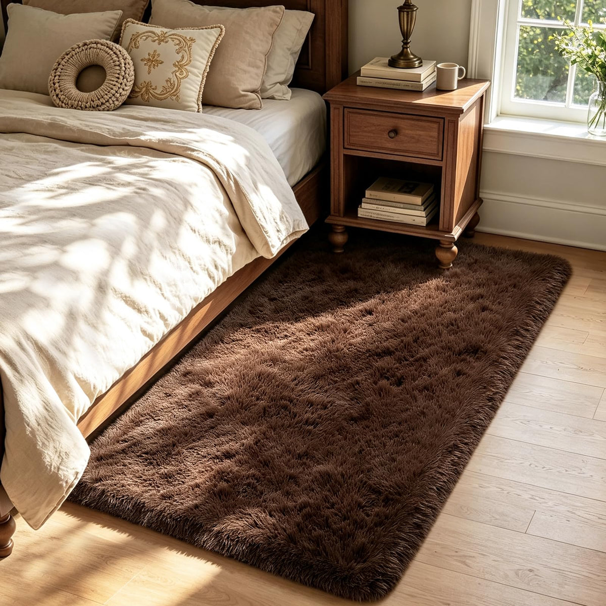 Beige 8x10 Area Rugs for Living Room, Fluffy Shag Rug Large Bedroom Carpet