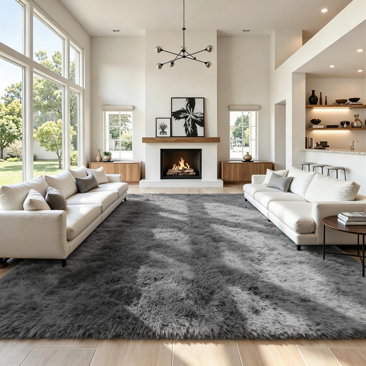 8x10 Black Area Rug for Living Room Bedroom, Soft Fluffy Fuzzy Fur Shag Rug
