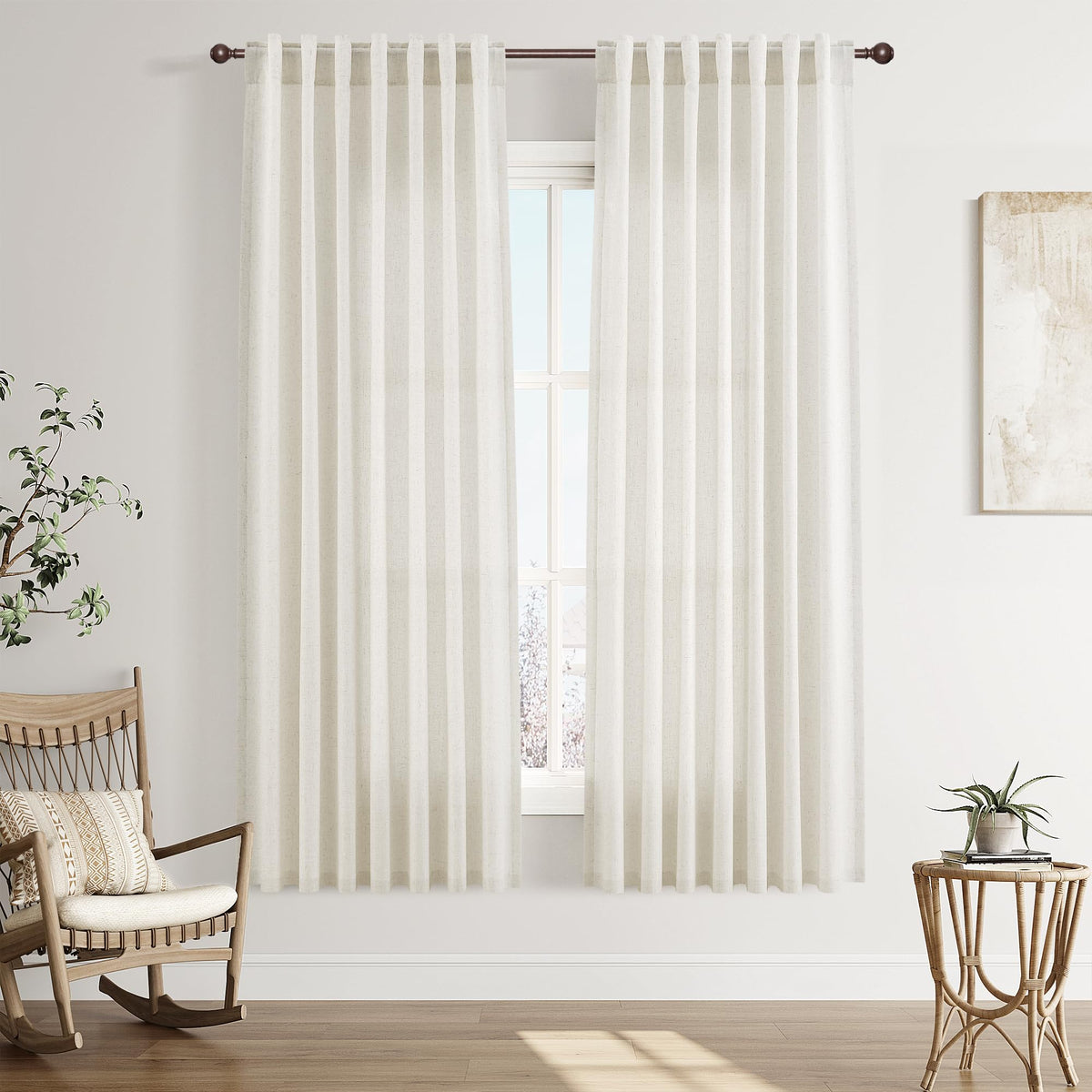 Joywell Linen Sheer Curtains 84 Inches Long for Living Room Beige Cream