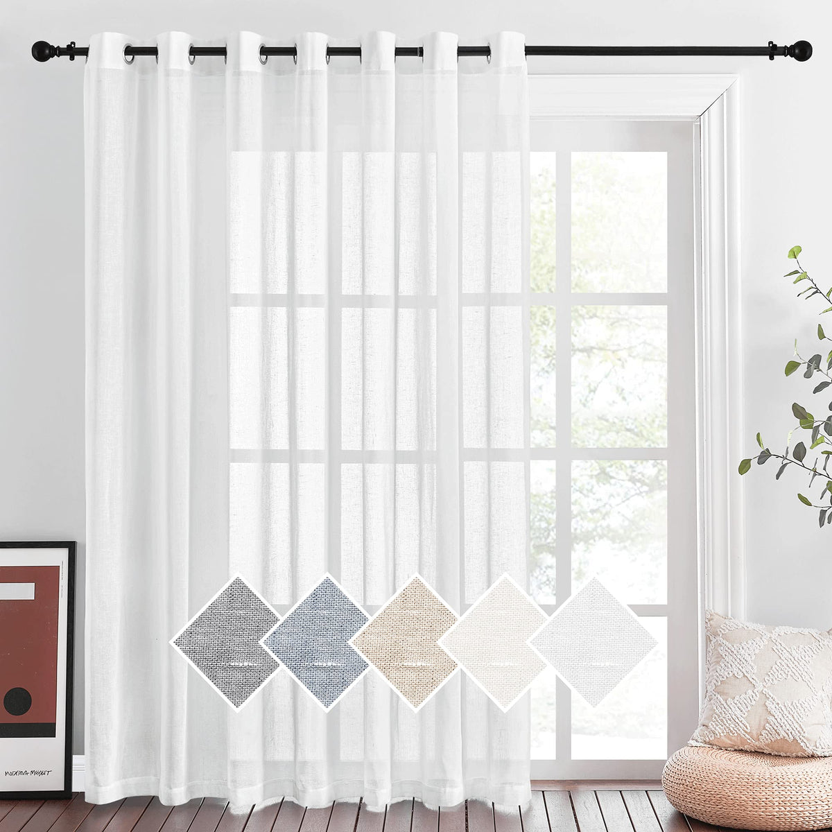 NICETOWN White Sheer Linen Curtains 84 Inch Length 2 Panels Set, W52xL84