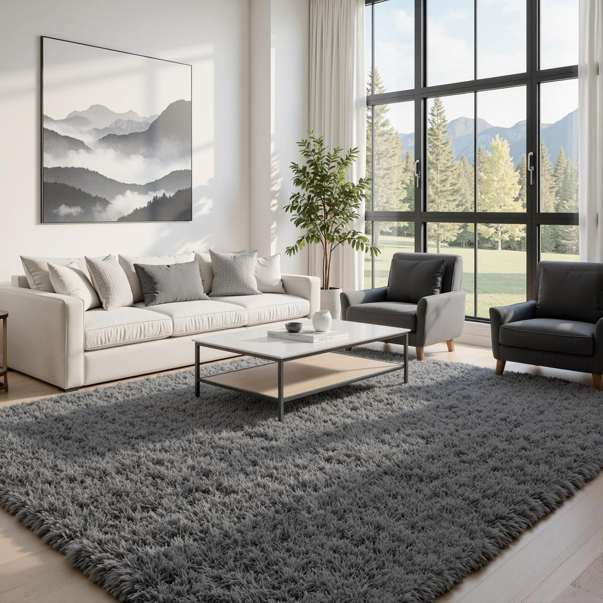 8x10 Fluffy Shag Area Rugs for Living Room Bedroom: Soft Plush Carpet Grey