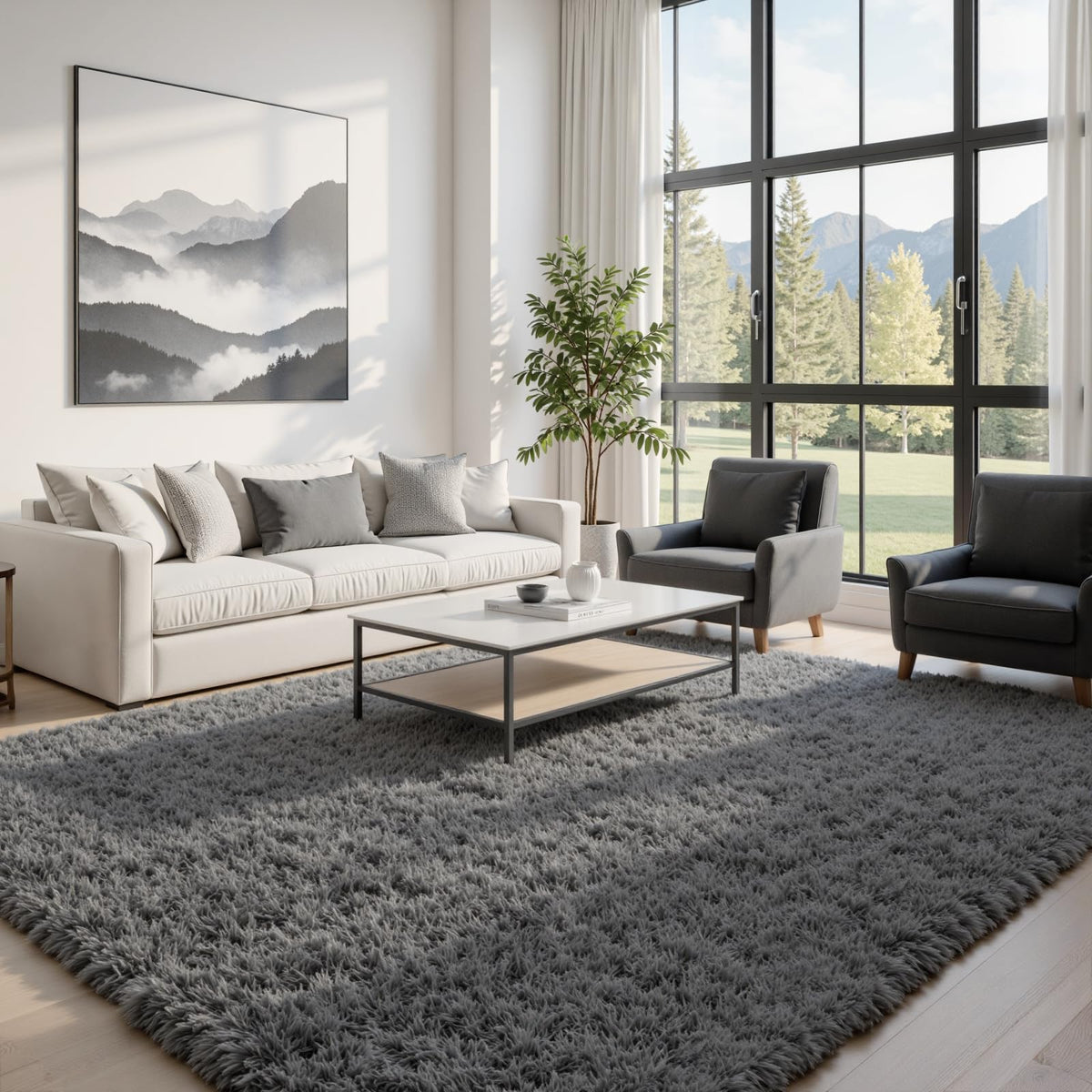 8x10 Fluffy Shag Area Rugs for Living Room Bedroom: Soft Plush Carpet Grey