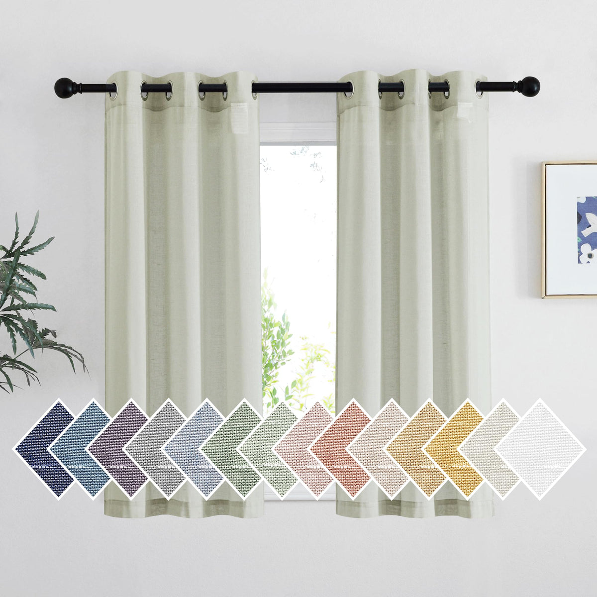 NICETOWN White Sheer Linen Curtains 84 Inch Length 2 Panels Set, W52xL84
