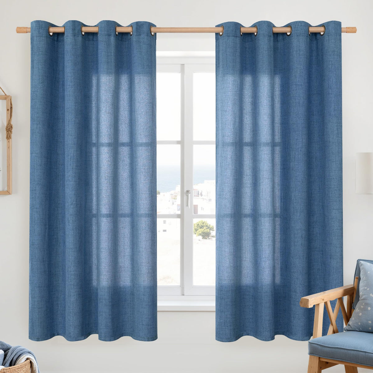 YoungsTex Linen Semi Sheer Curtains 63 Inch Length, Light Filtering Drapes