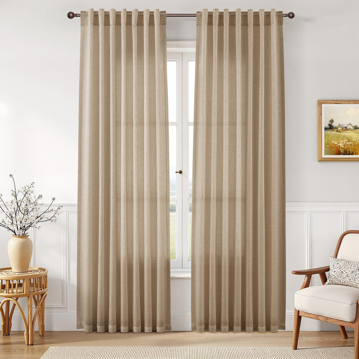 Joywell Linen Sheer Curtains 84 Inches Long for Living Room Beige Cream