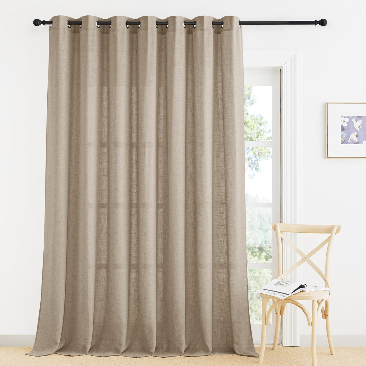 RYB HOME Sliding Patio Door Sheer Curtains, Extra Wide Room Divider Drape