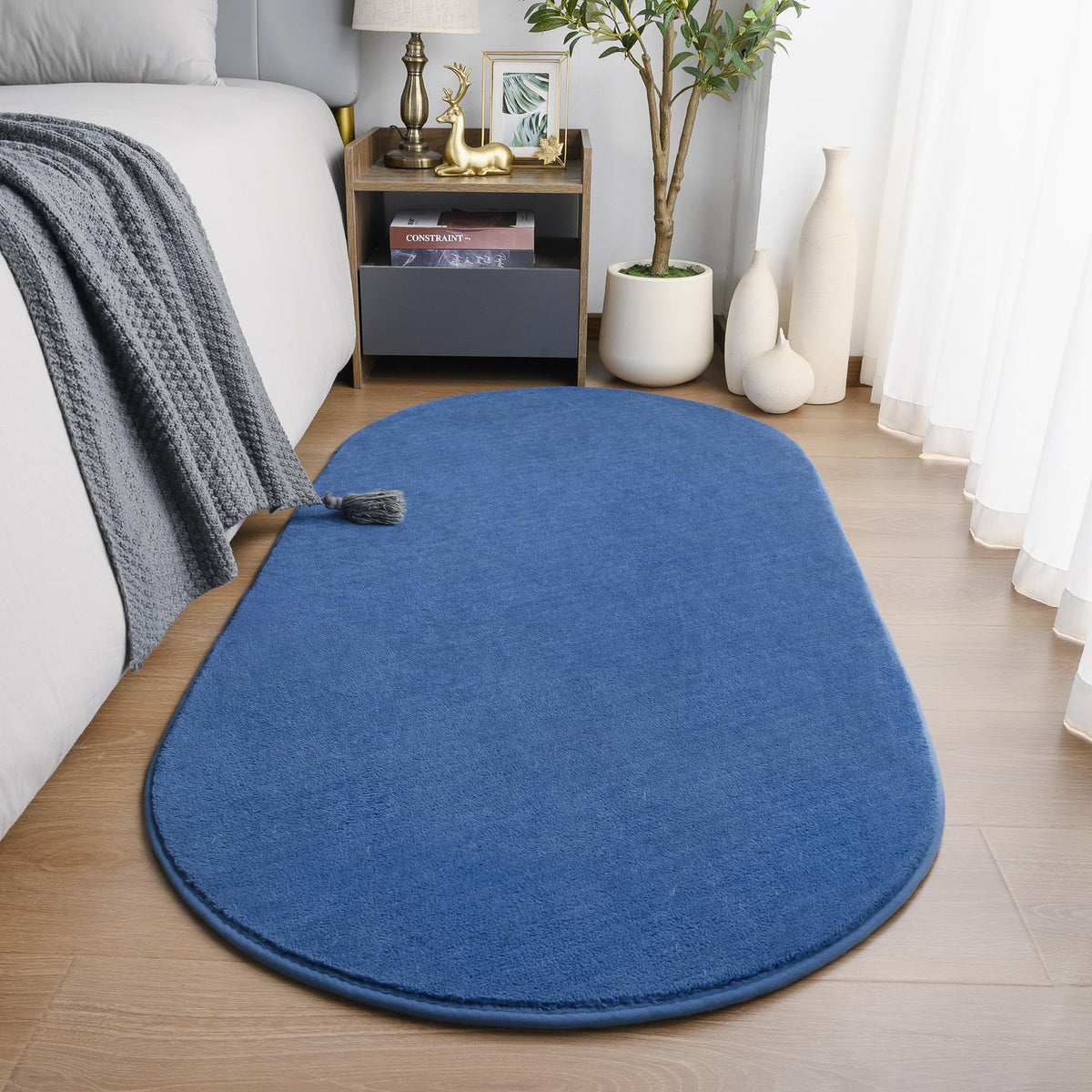 Amearea Soft Oval Rugs for Bedroom, 2.6 x 5.3 Black Bedroom Bedside Rug