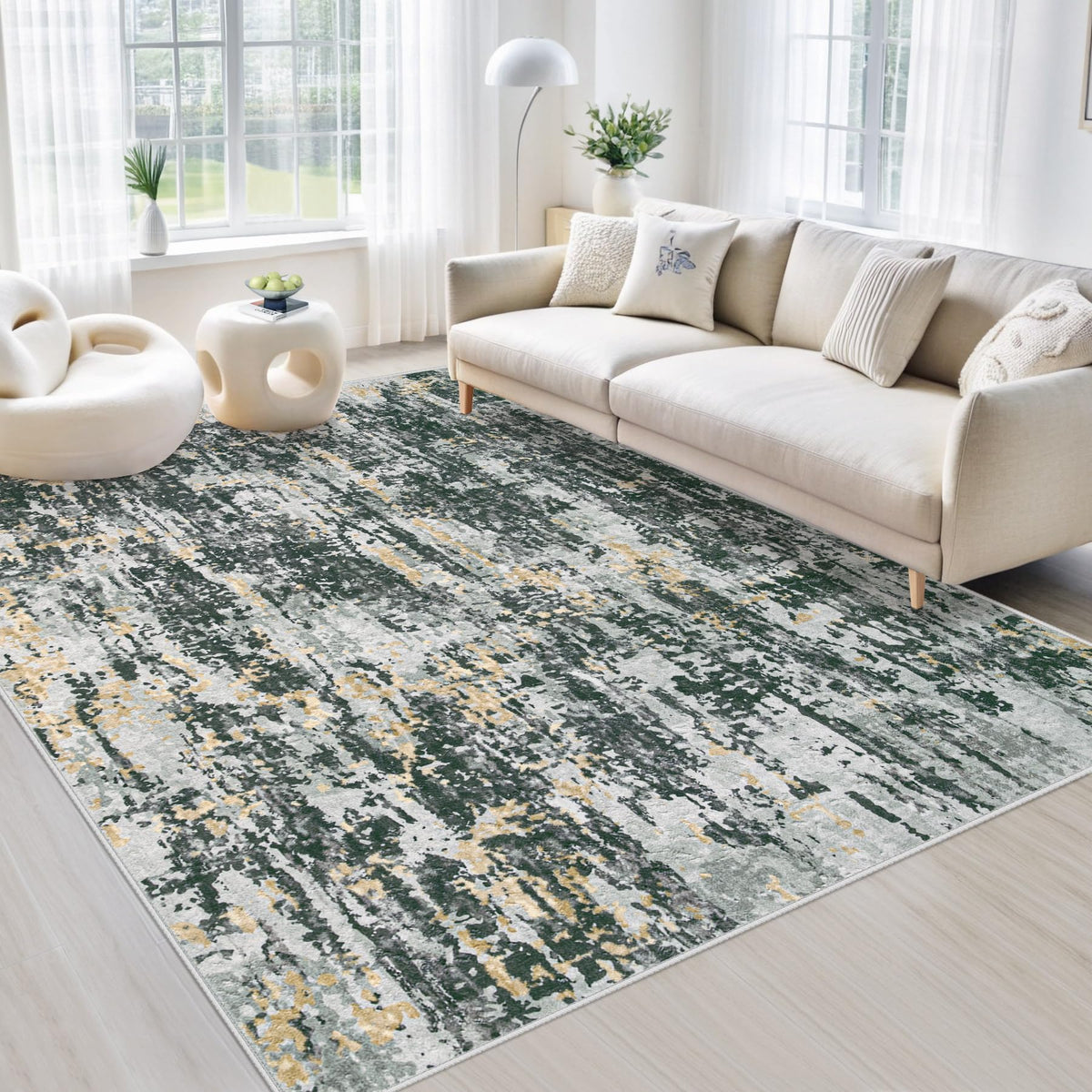 Area Rugs 8x10 Living Room: Washable Rug Modern Abstract Large Rugs Soft Non Slip Neutral Rug Stain Resistant Indoor Carpet for Bedroom Kitchen Dining Room Table Nursery Home Office Rugs(Beige,8'x10')