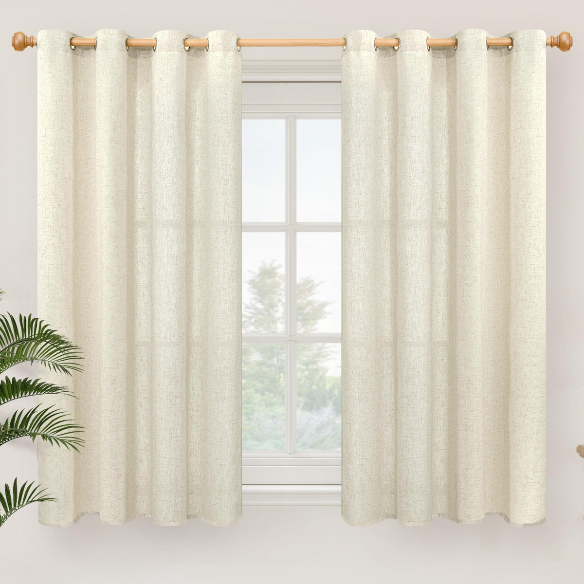 YoungsTex Linen Semi Sheer Curtains 63 Inch Length, Light Filtering Drapes