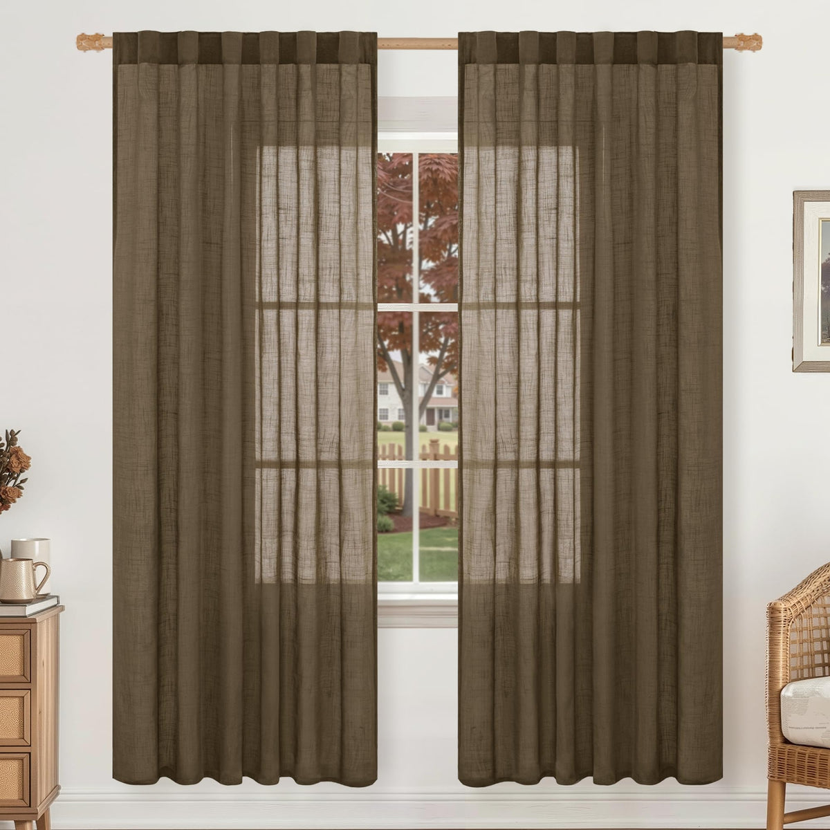 LAMIT Linen Semi Sheer Curtains 84 Inches Long for Living Room 2 Panels