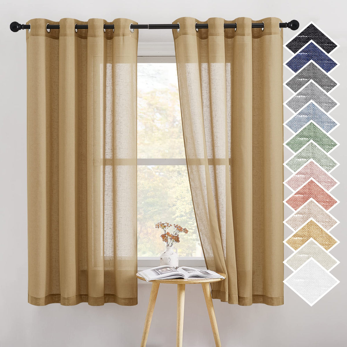 NICETOWN White Sheer Linen Curtains 84 Inch Length 2 Panels Set, W52xL84