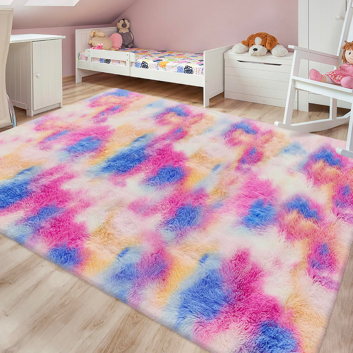 Tie-Dyed Runner Rug for Bedroom Black Grey 2x6ft Fluffy Area Rug Bedside Runner Rug for Kids Room Boys Teens Nursery Baby Living Room Dorm Home Decor Carpets