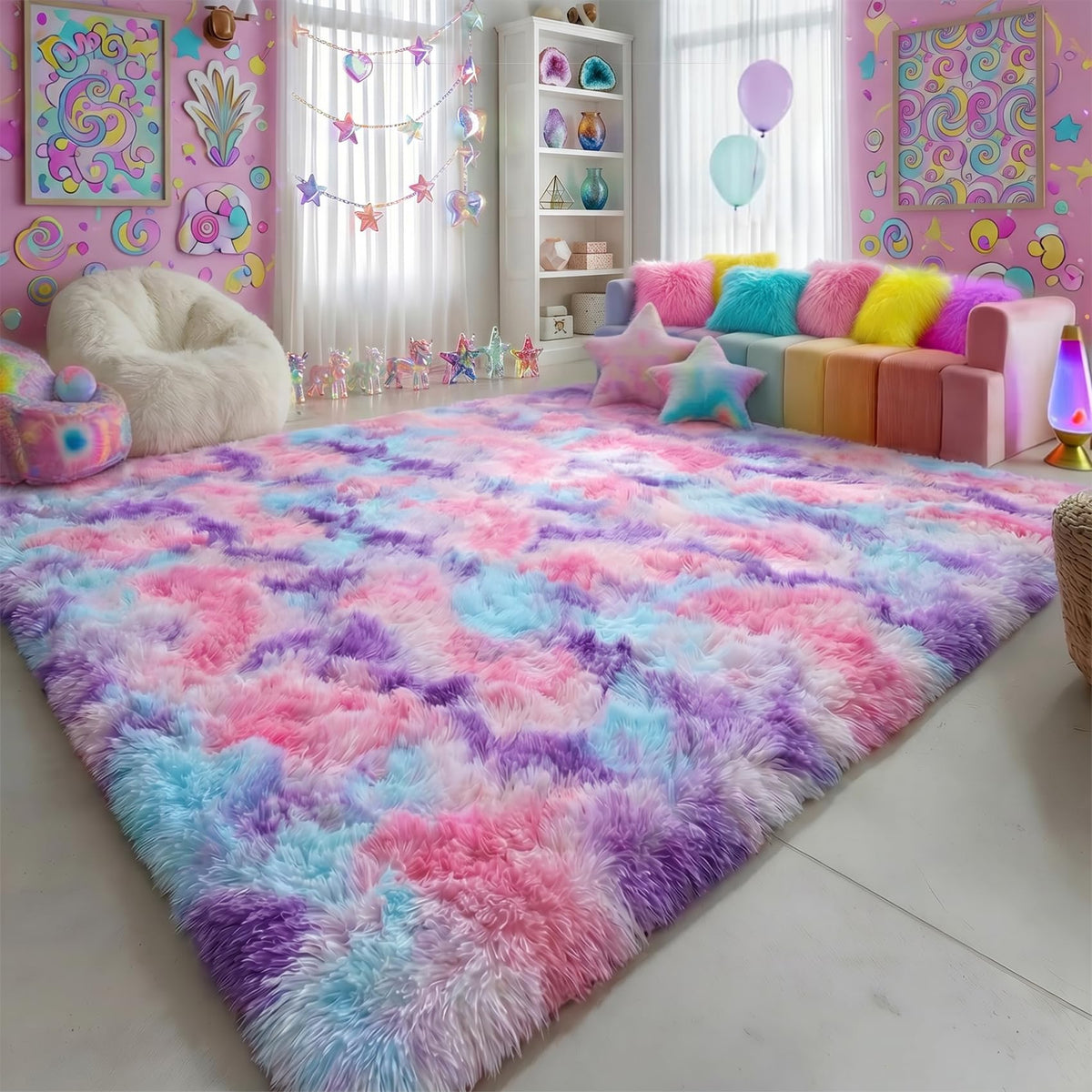 Amdrebio Light Pink Fluffy Fuzzy Area Rug 4x6 for Girls Bedroom Kids Room