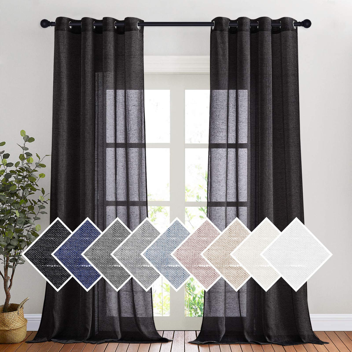 NICETOWN White Sheer Linen Curtains 84 Inch Length 2 Panels Set, W52xL84