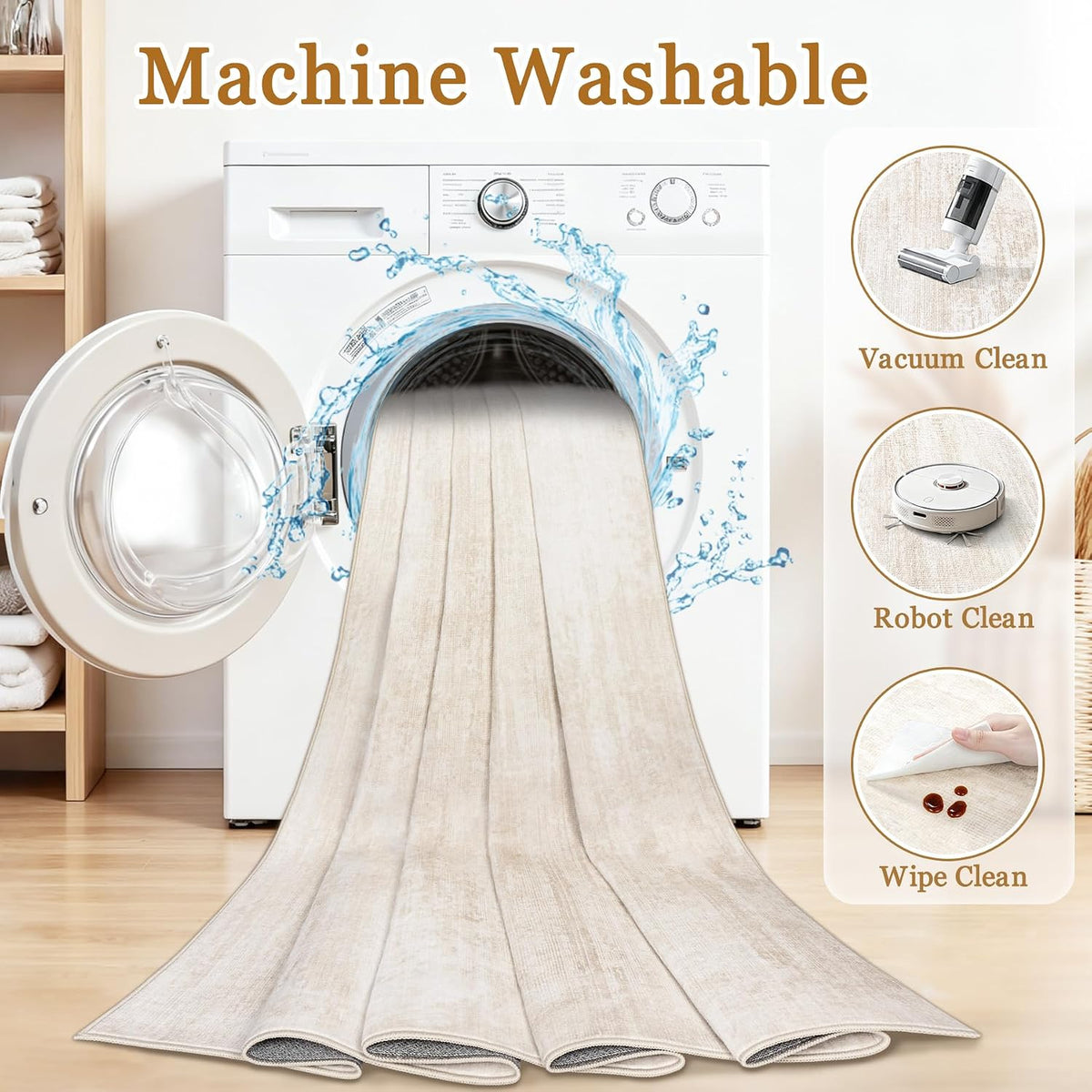 Tosuoka Washable Rug 6x9 Area Rugs for Living Room, Beige Neutral Abstract