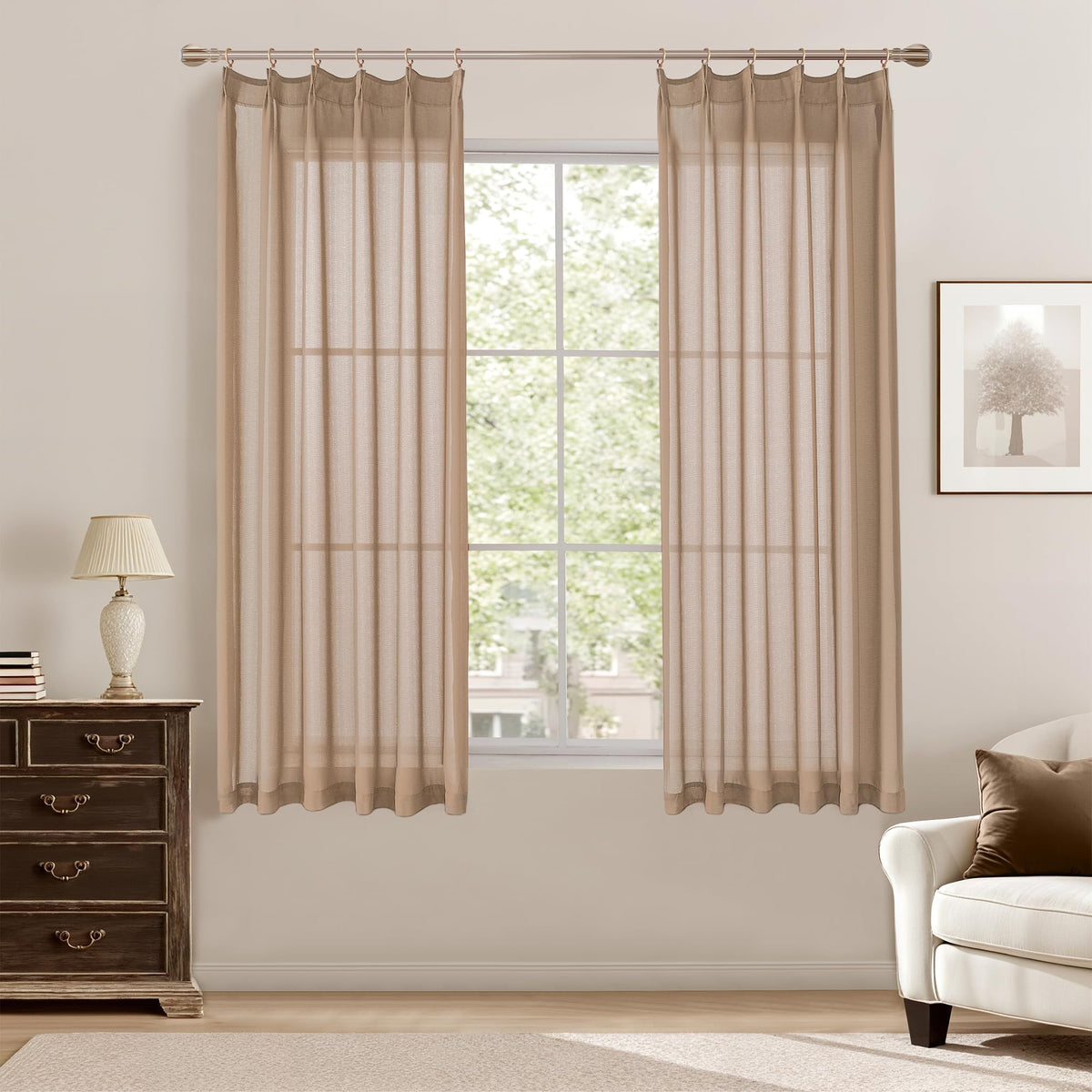 KangBang White Pinch Pleated Sheer Curtains 84 Inches Long 2 Panels