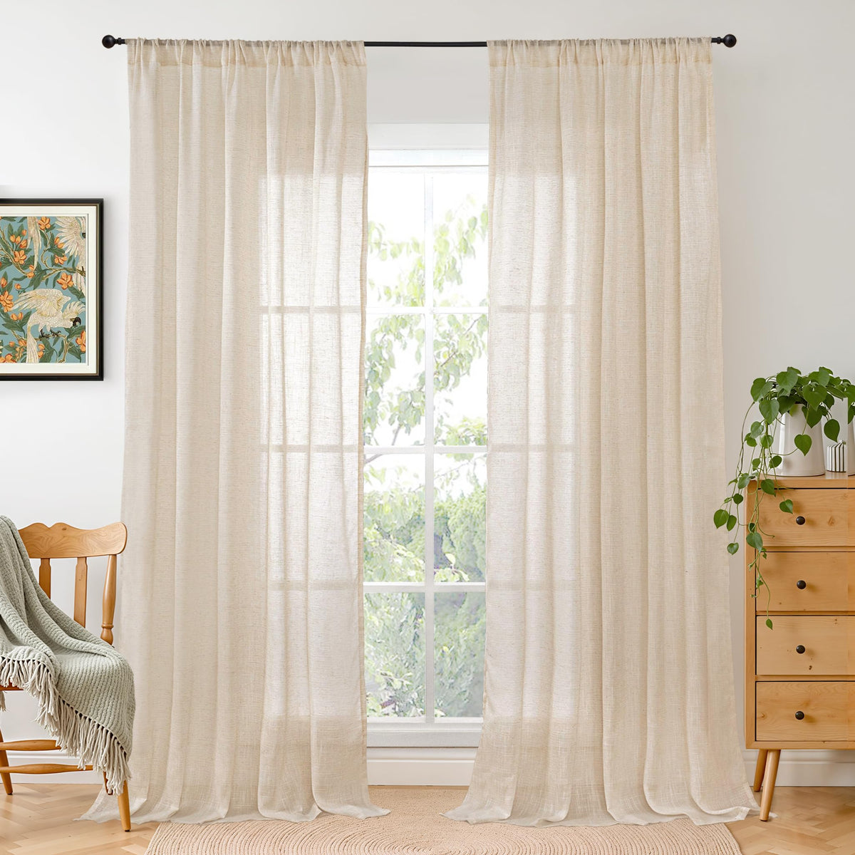 BGment Linen Sheer Curtains 84 Inches Long 2 Panels Set for Living Room