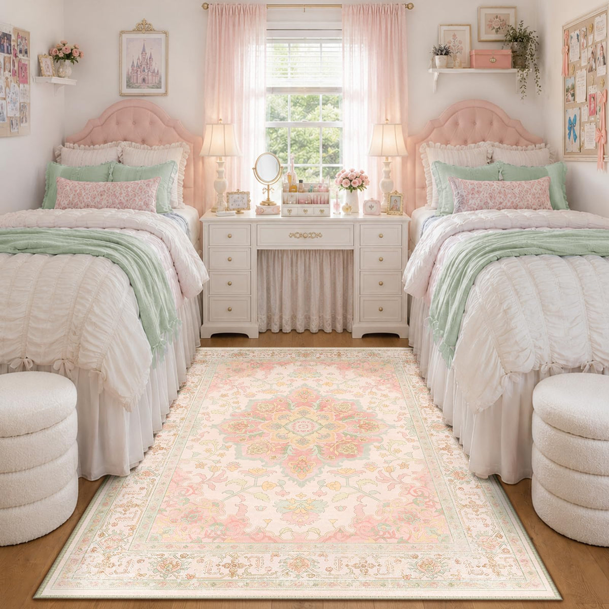 CAPALOCA 5x7 Washable Nursery Girls Low Pile Area Rug Pink