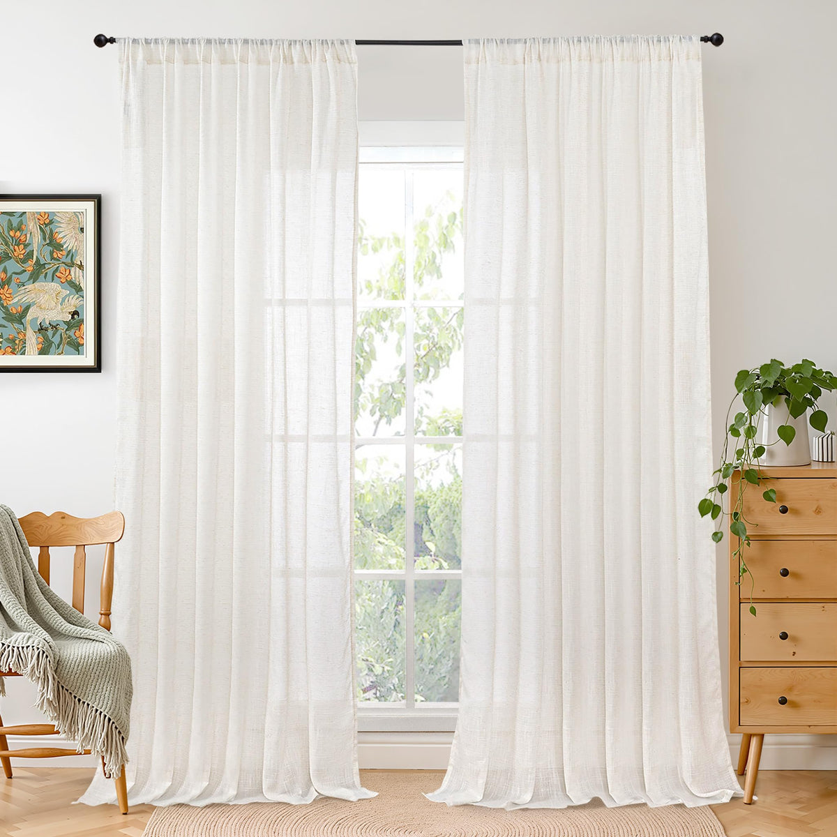 BGment Linen Sheer Curtains 84 Inches Long 2 Panels Set for Living Room
