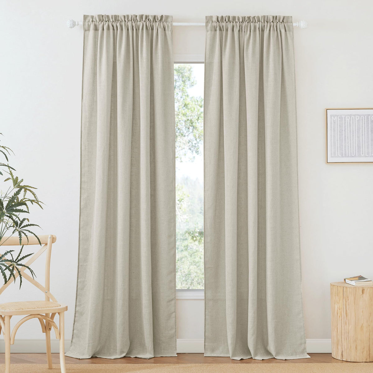 RYB HOME White Semi Sheer Curtains 84 inches Long for Living Room