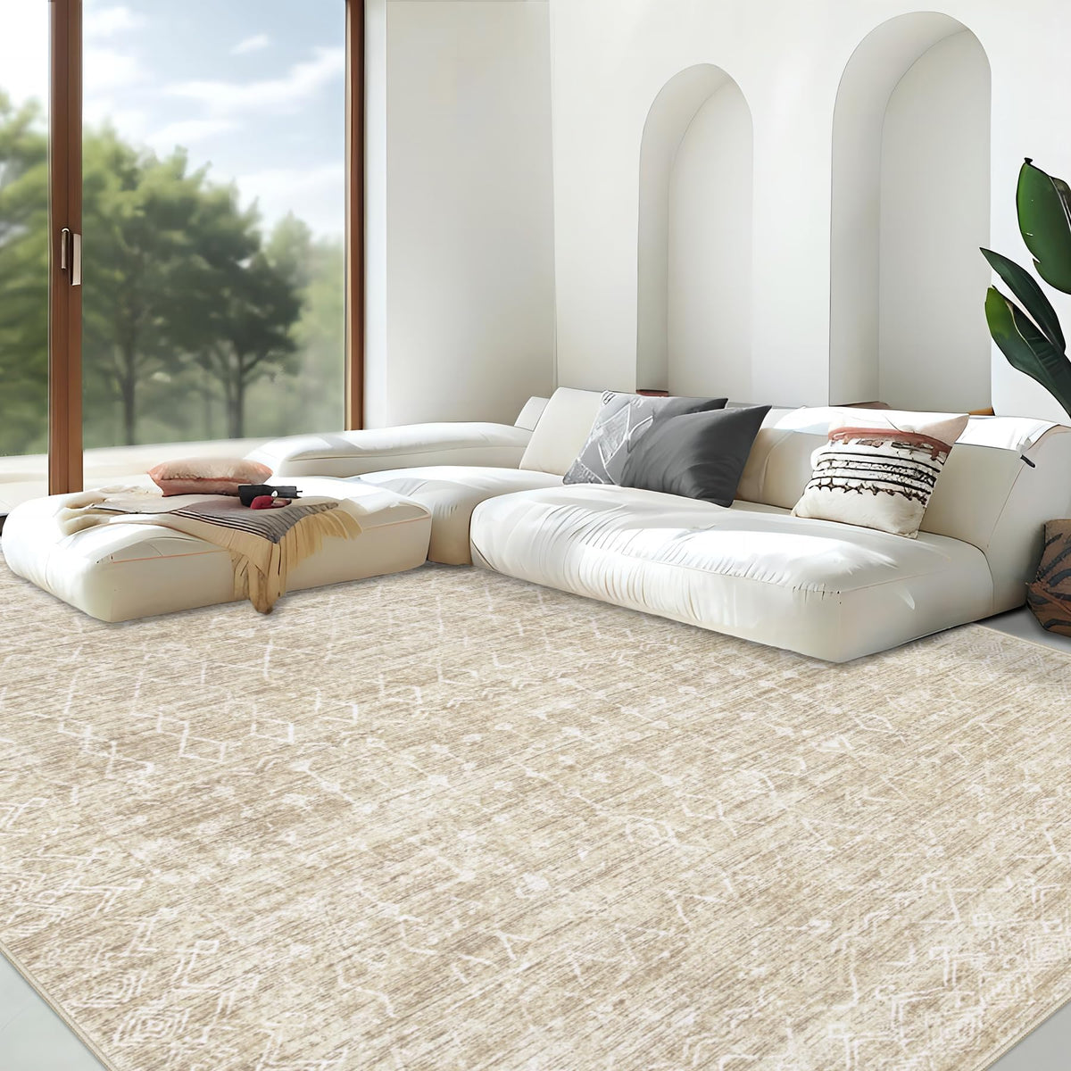 Area Rug 4x6 Geometric Rug: Washable Boho Moroccan Rugs Soft Farmhouse Rug, Modern Neutral Stain Resistant Indoor Floor Carpet for Livingroom Bedroom Dining Table Nursery(Modern Beige,4'x6')