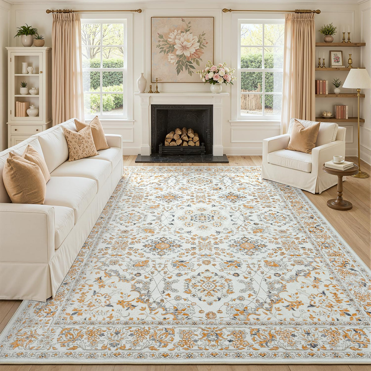 Lessymo 8 x 10 Area Rugs for Living Room, Machine Washable Rug Grey White