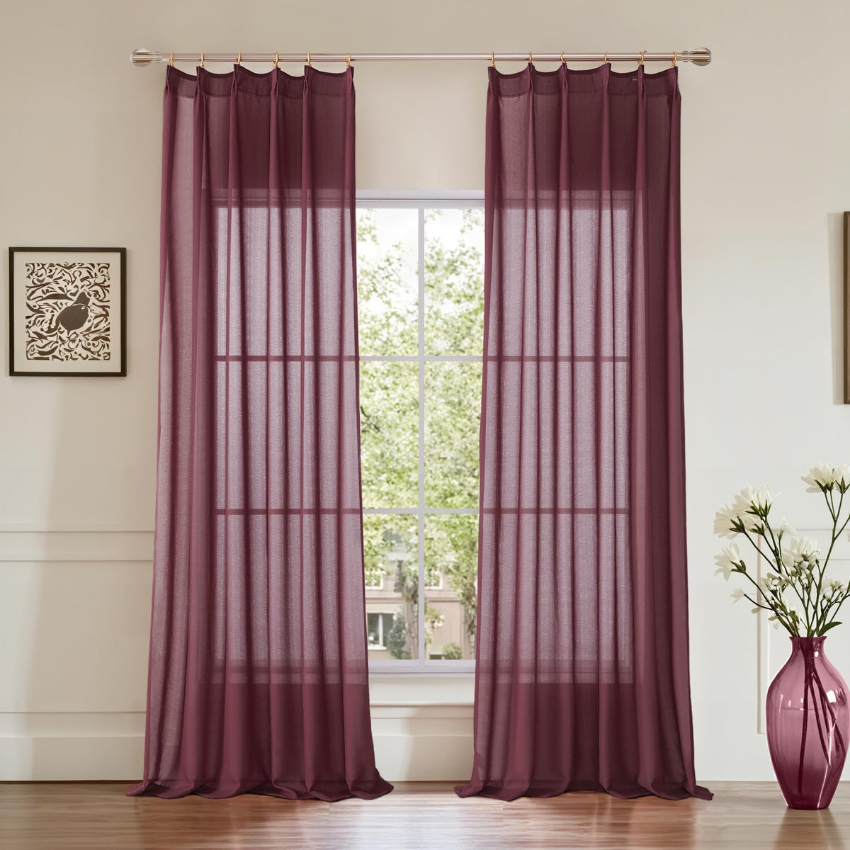 KangBang White Pinch Pleated Sheer Curtains 84 Inches Long 2 Panels