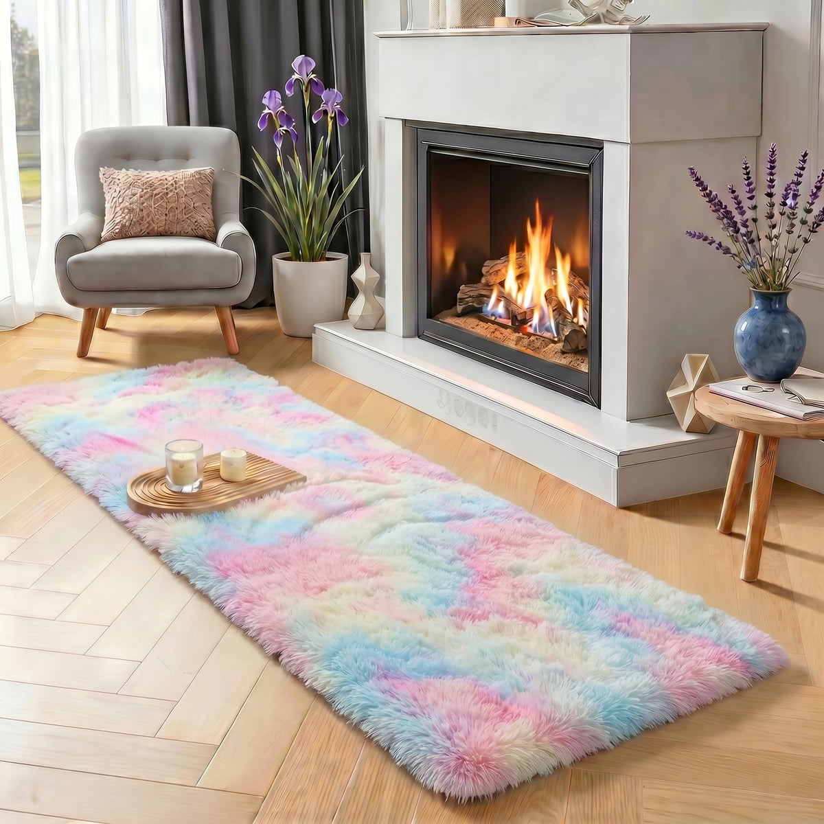 Rainbow Area Rugs for Girls Bedroom Fluffy Soft Vibrant Rugs Kids Playroom