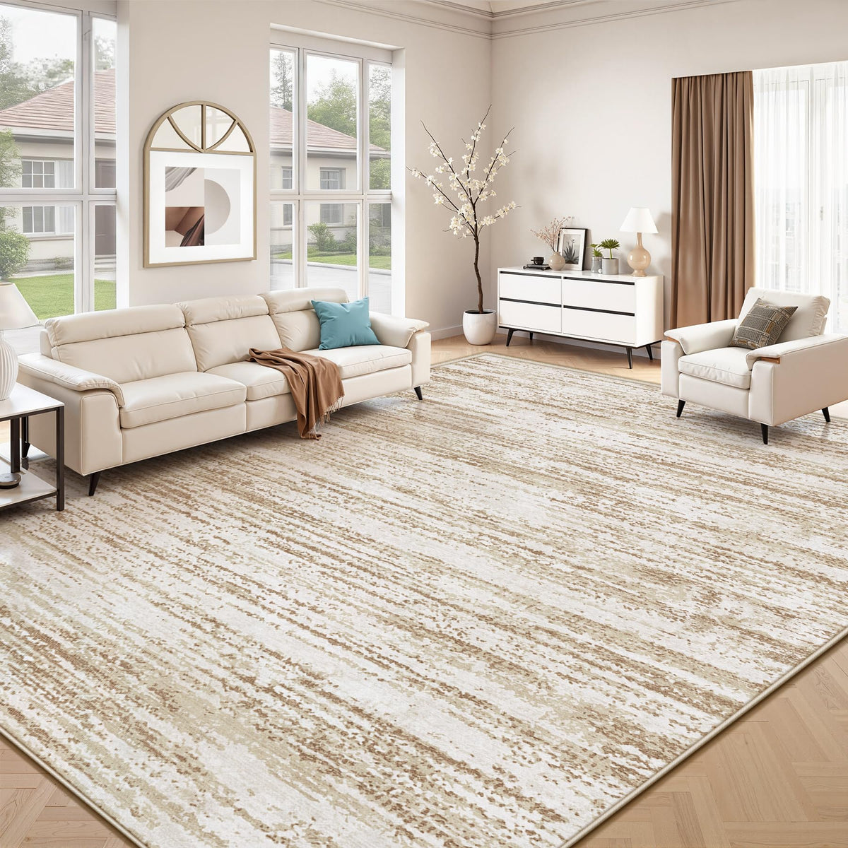 Area Rug 8x10 Living Room Rugs: Washable Modern Rug Large Non-Slip Soft Rugs Stain Resistant Printed Rug Indoor Carpet for Bedroom Kitchen Dining Room Nursery Playroom Home(Beige, 8'x10')