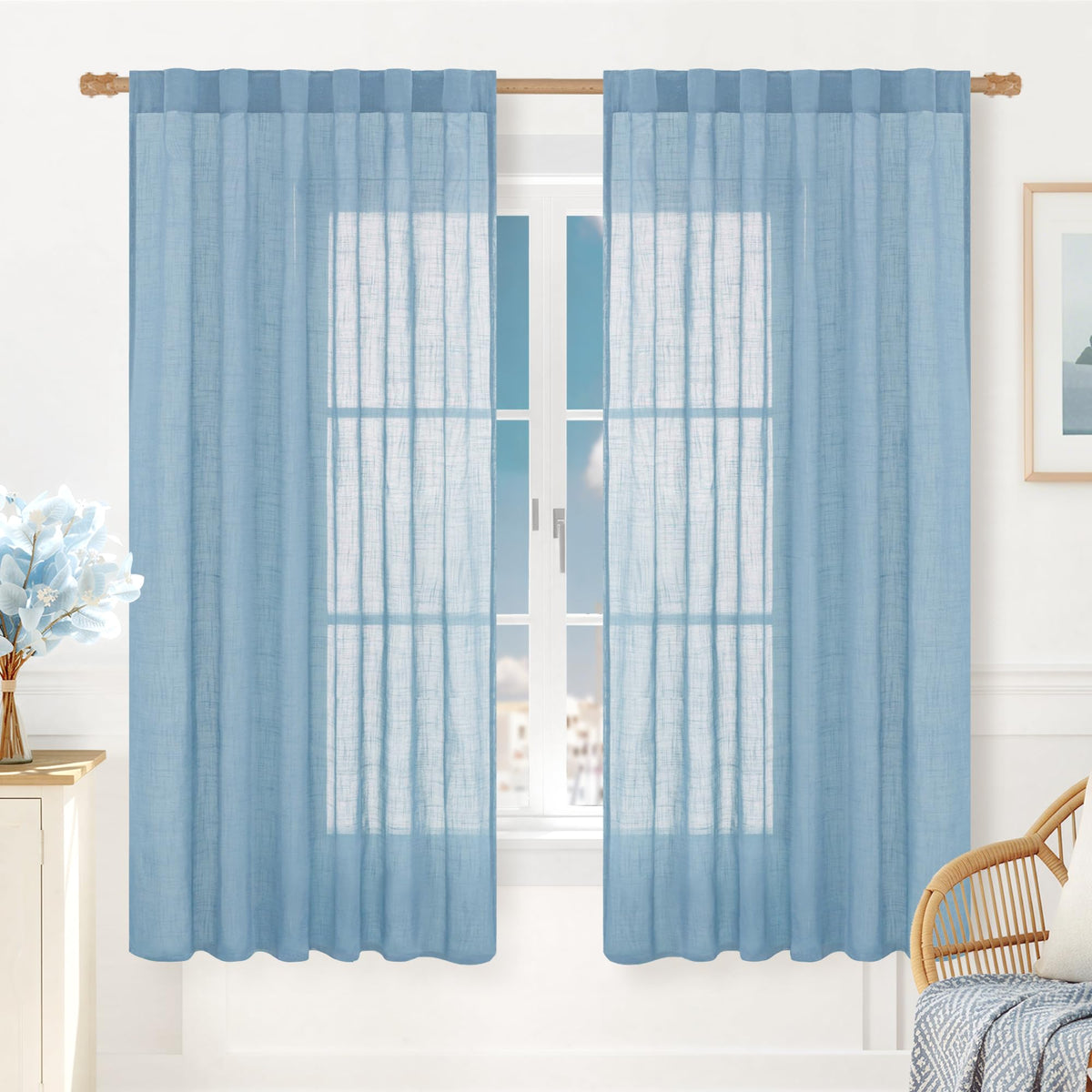 LAMIT Linen Semi Sheer Curtains 84 Inches Long for Living Room 2 Panels