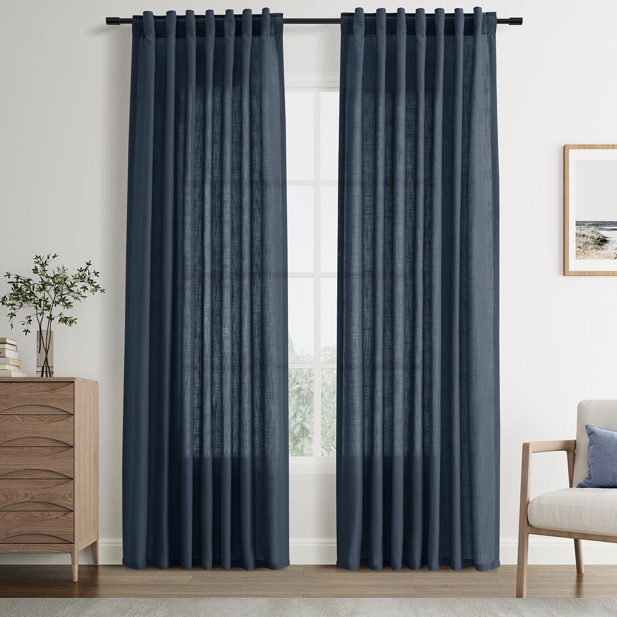 Joywell Linen Sheer Curtains 84 Inches Long for Living Room Beige Cream