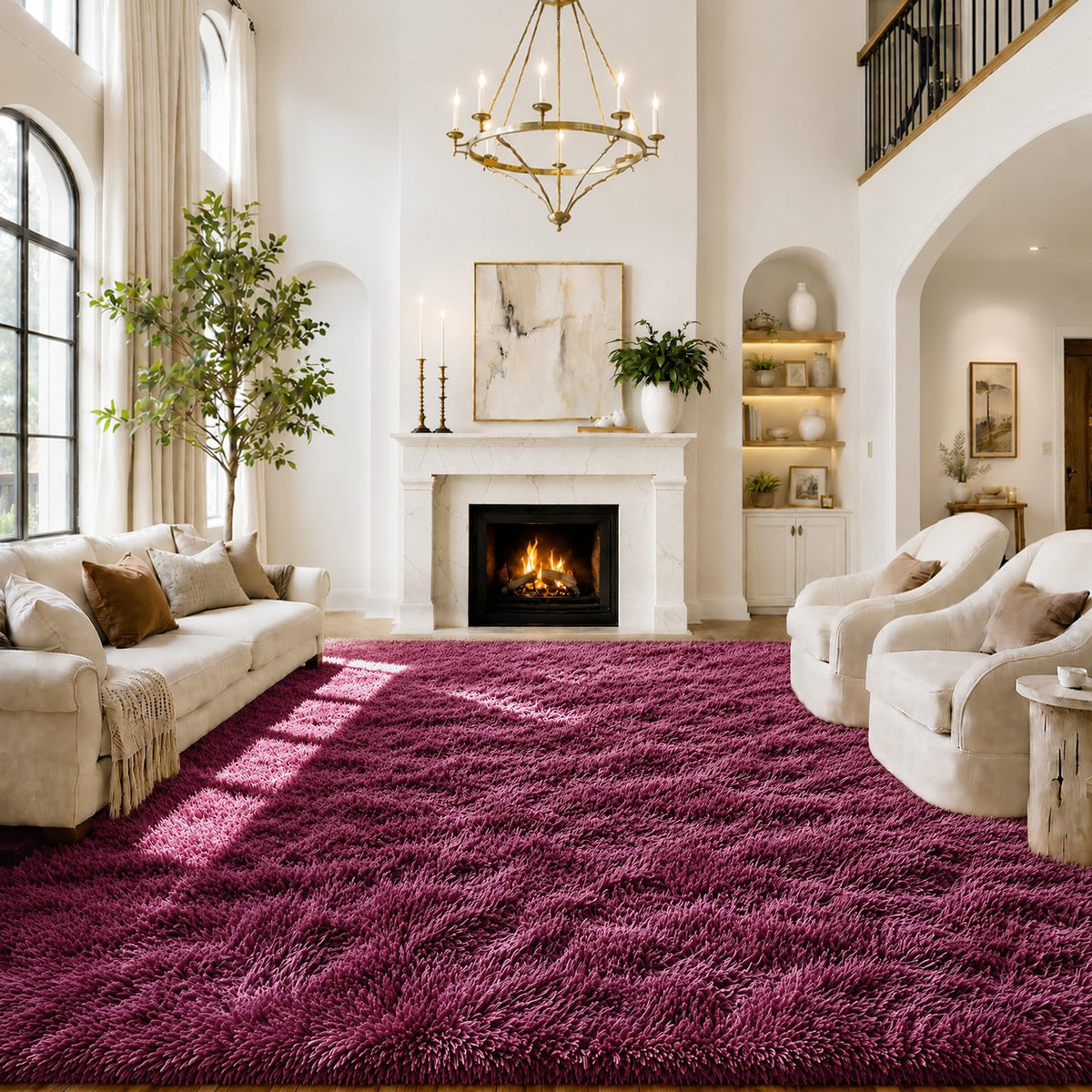 8x10 Area Rugs for Living Room,Light Grey Large Shaggy Soft Plush Furry Rug