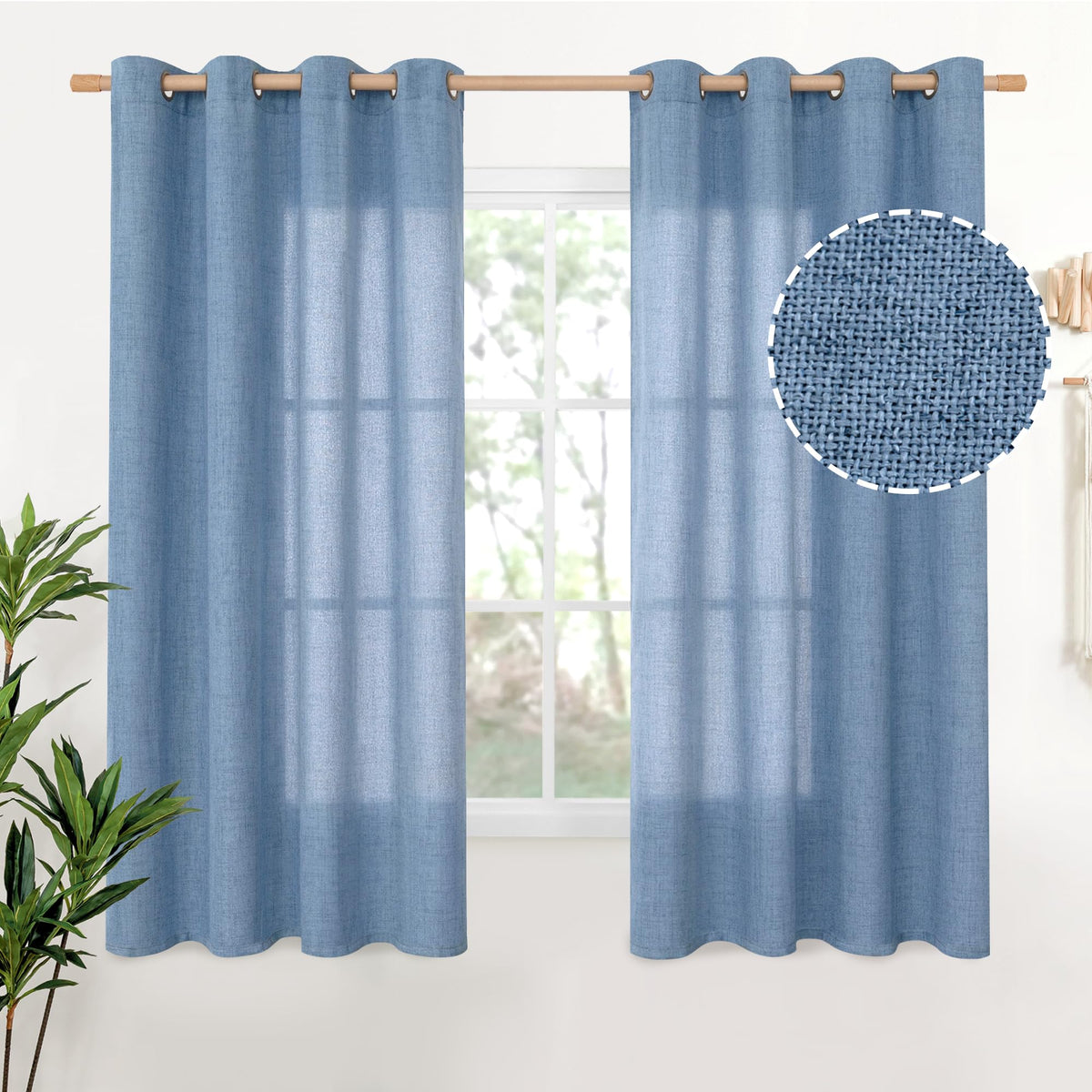 YoungsTex Linen Semi Sheer Curtains 63 Inch Length, Light Filtering Drapes