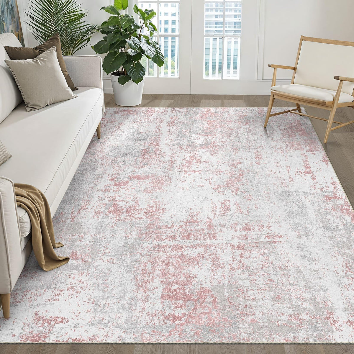 LOONGRUG 8x10 Area Rugs Washable Neutral Modern Rug for Living Room Brown