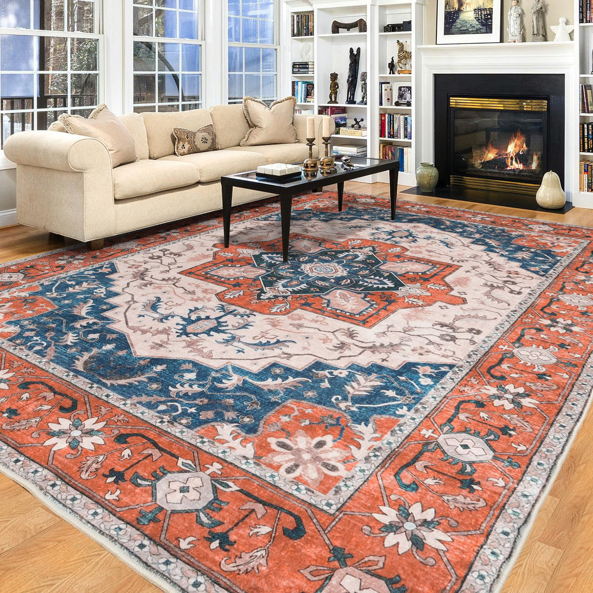 Lessymo 8 x 10 Area Rugs for Living Room, Machine Washable Rug Grey White