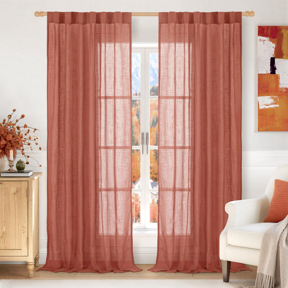 LAMIT Linen Semi Sheer Curtains 84 Inches Long for Living Room 2 Panels